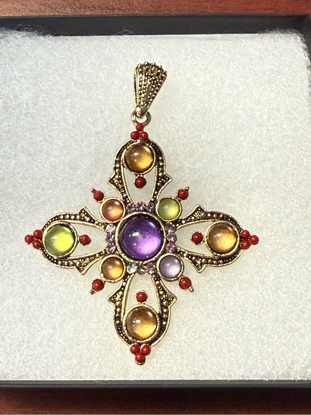 Multicolor Gemstone Cross Pendant